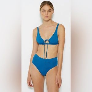 Blue High-Waist Tie-Front Bikini Set